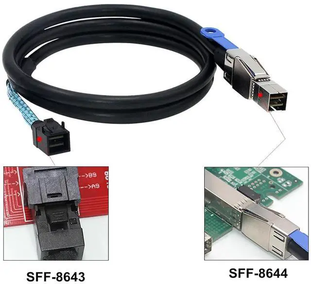 Alt view image 2 of 6 - Heretom 2PCS External Mini SAS HD SFF-8644 to Mini SAS HD SFF-8643 Data Server Raid 1m 3.3FT Cable - OEM