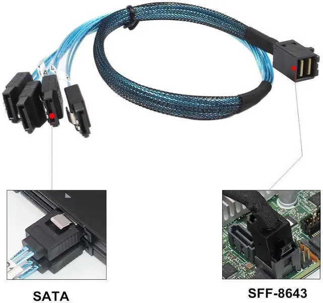 Alt view image 2 of 6 - Internal Mini SAS to SATA Cable, SFF-8643 to SATA Forward Breakout Compatible with Raid Controller Hard Drive - OEM