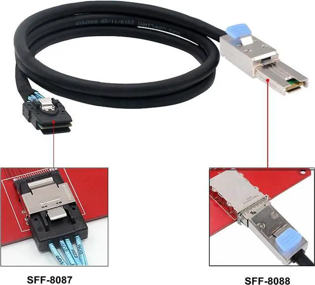 Alt view image 2 of 5 - Heretom 2pcs External Mini SAS 28AWG Male 26Pin SFF-8088 to Internal Mini SAS Male 36Pin SFF-8087 Data Cable 1M 3.3feet - OEM