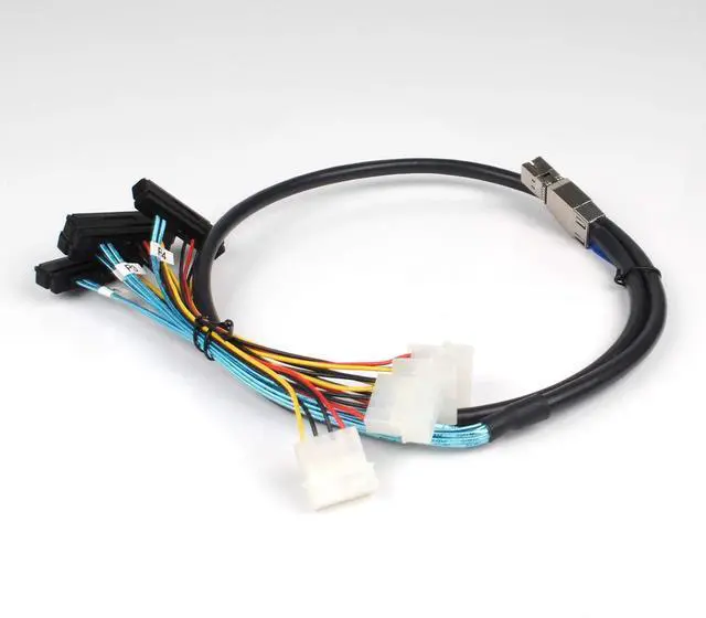 Alt view image 6 of 7 - Heretom 3.3FT Internal HD Mini SAS SFF-8644 to 4 x SFF-8482 Cable with IDE Power Cable