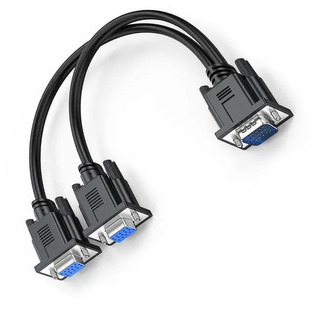 Main image of VGA 1 to 2 Splitter Cable Bi-Directional Data Transfer 1080P Male to Female Adapter 30cm for VGA Interface Desktop Monitor Game Consoles (Black 1Piece)