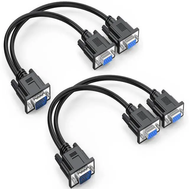 Main image of VGA 1 to 2 Splitter Cable Bi-Directional Data Transfer 1080P Male to Female Adapter 30cm for VGA Interface Desktop Monitor Game Consoles (Black 2Pcs)