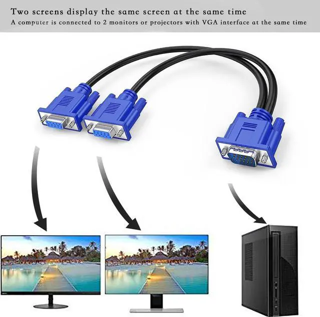 Alt view image 6 of 7 - VGA 1 to 2 Splitter Cable Bi-Directional Data Transfer 1080P Male to Female Adapter 30cm for VGA Interface Desktop Monitor Game Consoles (Blue 1Piece)