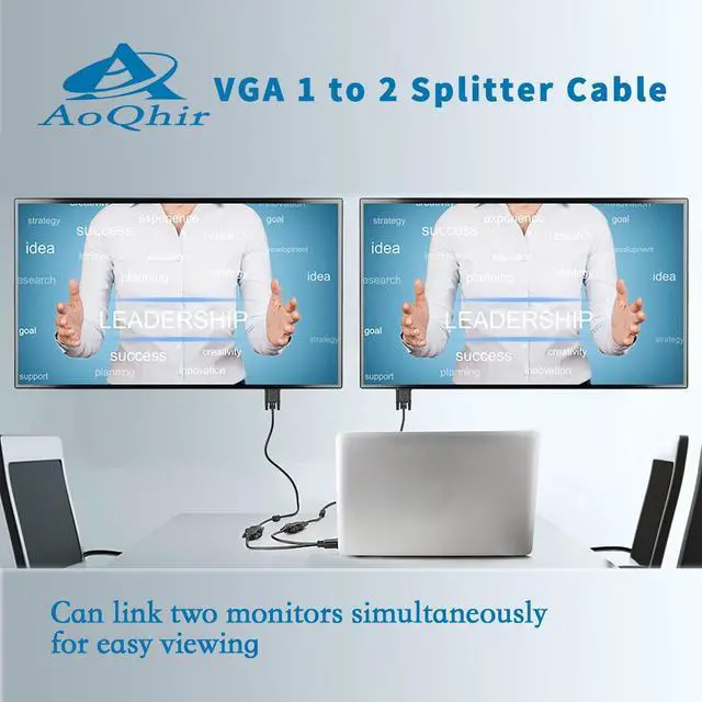 Alt view image 5 of 7 - VGA 1 to 2 Splitter Cable Bi-Directional Data Transfer 1080P Male to Female Adapter 30cm for VGA Interface Desktop Monitor Game Consoles (Black 1Piece)