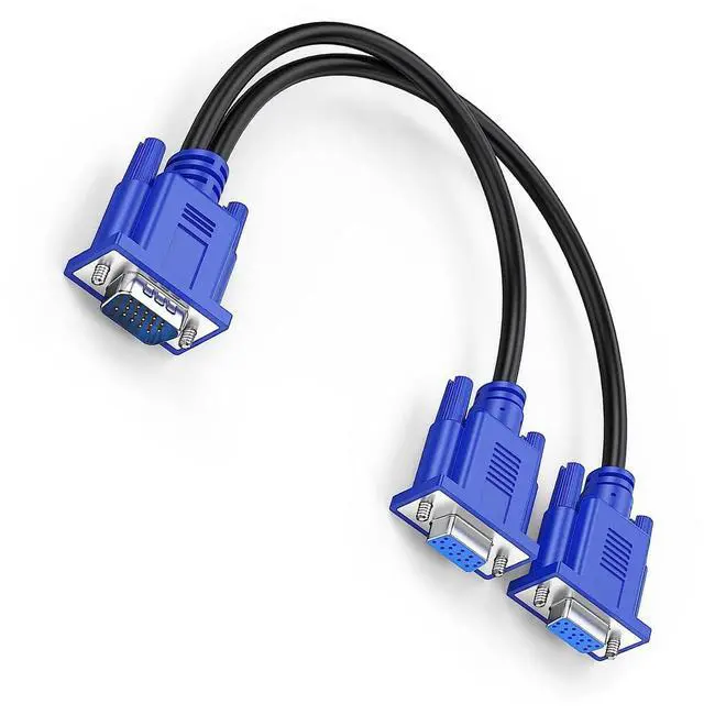 Main image of VGA 1 to 2 Splitter Cable Bi-Directional Data Transfer 1080P Male to Female Adapter 30cm for VGA Interface Desktop Monitor Game Consoles (Blue 1Piece)