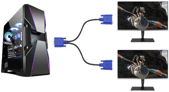 Alt view image 5 of 7 - VGA 1 to 2 Splitter Cable Bi-Directional Data Transfer 1080P Male to Female Adapter 30cm for VGA Interface Desktop Monitor Game Consoles (Blue 2Pcs)