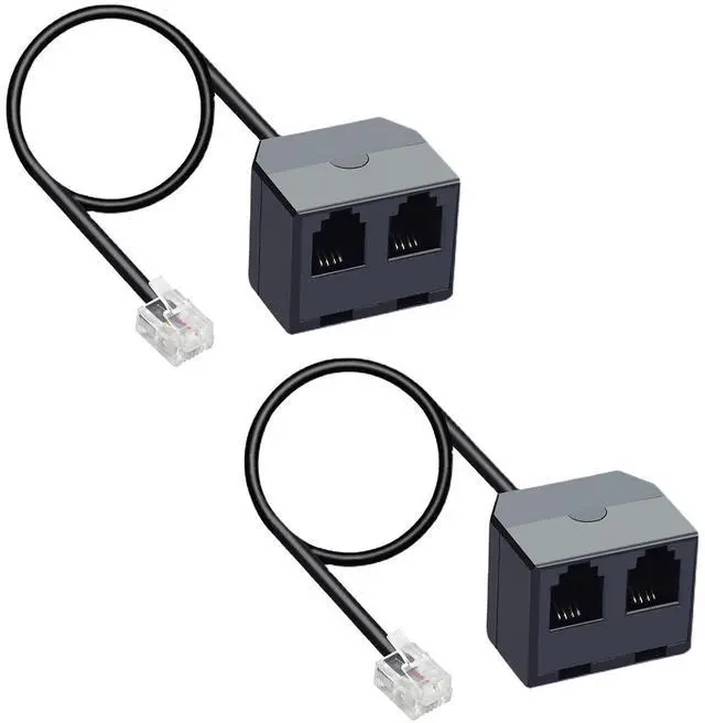 Main image of RJ11 1 to 2 Phone Line Splitter 6P4C Plugs Four Core Adapter with 4.8inch Cable for Telephone Fax Machine (2)