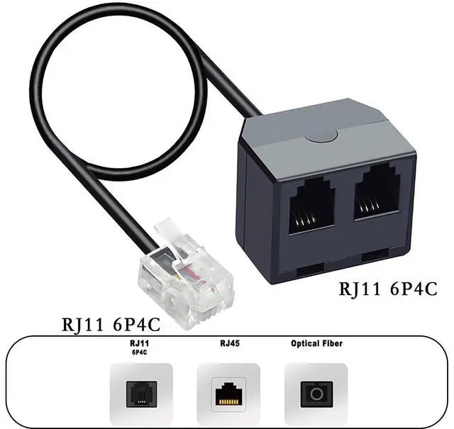 Alt view image 2 of 6 - RJ11 1 to 2 Phone Line Splitter 6P4C Plugs Four Core Adapter with 4.8inch Cable for Telephone Fax Machine (2)