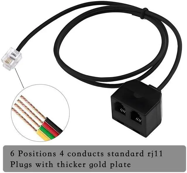 Alt view image 3 of 6 - RJ11 1 to 2 Phone Line Splitter 6P4C Plugs Four Core Adapter with 4.8inch Cable for Telephone Fax Machine (2)