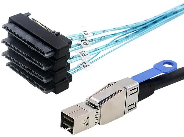 Alt view image 3 of 5 - Compatible with Mini SAS HD SFF-8644 \u2014 to SFF-8482 29P 2-in-1 SATA Hard Drive Data Cable, 28AWG Copper, 12G High-Speed Harness (3M/118.11in)