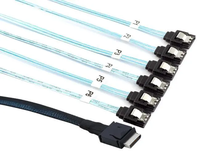 Alt view image 2 of 6 - PCIe Oculink SFF-8611 4i to 6X SATA 7P Female Cable  12Gbps High Speed Server Hard Drive Converter Cable, 32AWG Low-Loss Wire (1M)