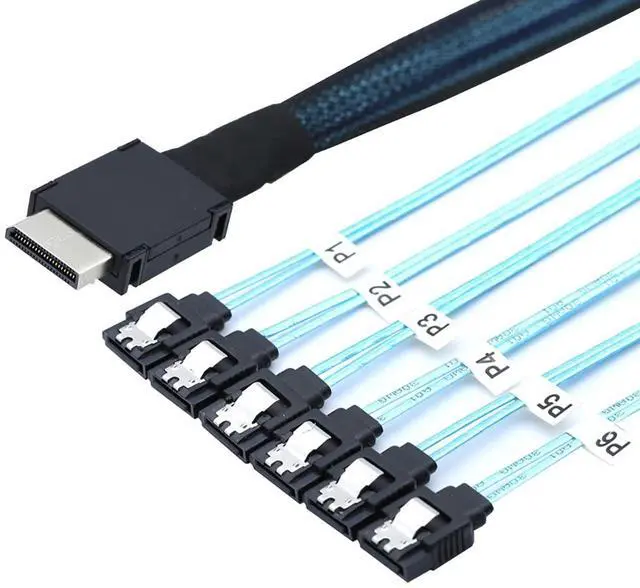 Main image of PCIe Oculink SFF-8611 4i to 6X SATA 7P Female Cable  12Gbps High Speed Server Hard Drive Converter Cable, 32AWG Low-Loss Wire (1M)