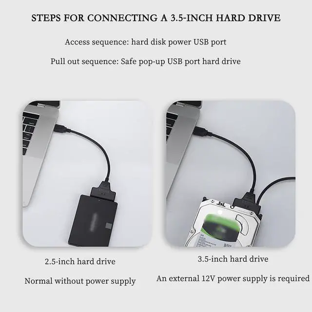 Alt view image 4 of 7 - USB 3.0 to SATA Adapter Cable for 2.5"/3.5" HDD/SSD, SATA to USB External Hard Drive Converter, JMS578 Chip, OTG Support, 11.9in