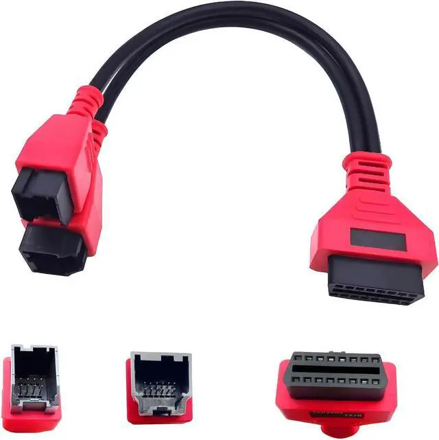 Main image of 12+8 Adapter Cable for Chrysler FCA Compatible with MaxiSys MS906 MS908 MS906BT MS908S Pro Elite, OBD2 Diagnostic Connector for FCA Jeep Dodge RAM Fiat Vehicles 2018+ Plug and Play (Red)