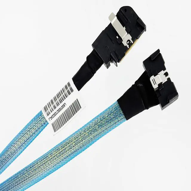 Main image of PCIE5.0 MCIO x8 to MCIO 8i Extension Cable 32Gbps High-Speed Crossings U.2 Hard Disk Cable for Server (Blue Straight to Side Bend 40cm)
