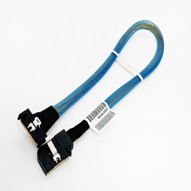 Alt view image 3 of 3 - PCIE5.0 MCIO x8 to MCIO 8i Extension Cable 32Gbps High-Speed Crossings U.2 Hard Disk Cable for Server (Blue Straight to Side Bend 40cm)