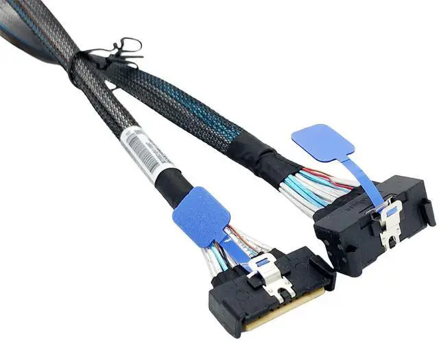 Alt view image 2 of 2 - PCIE5.0 MCIO x8 to MCIO 8i Extension Cable 32Gbps High-Speed Crossings U.2 Hard Disk Cable for Server (Black Straight to Bend 55cm)