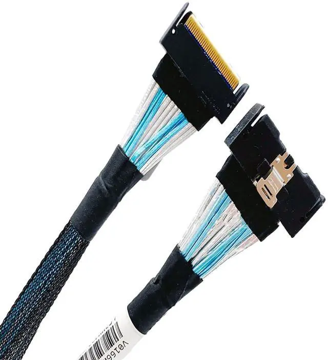 Alt view image 2 of 2 - PCIE5.0 MCIO x8 to MCIO 8i Extension Cable 32Gbps High-Speed Crossings U.2 Hard Disk Cable for Server (Black Straight to Straight 55cm)