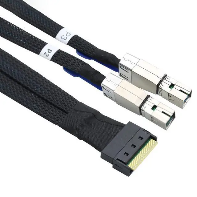 Alt view image 4 of 5 - PCIe Slimline SAS SFF 8654 8i to Dual SAS HD SFF 8644 Server Cable with Full-Cover Anti-Misplug Design \u2013 32AWG Data Harness, 10 Ohm Impedance (0.5M)