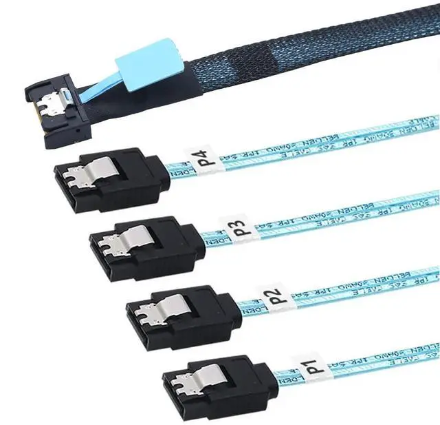 Alt view image 4 of 6 - SlimSAS 8654 MCIO 4i 38P to 4 x SATA Cable \u2013 PCIe 5.0 Server 12G High-Speed Data Cable (19.68, Inches)