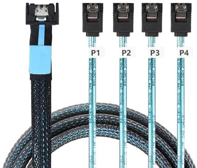 Alt view image 3 of 6 - SlimSAS 8654 MCIO 4i 38P to 4 x SATA Cable \u2013 PCIe 5.0 Server 12G High-Speed Data Cable (19.68, Inches)