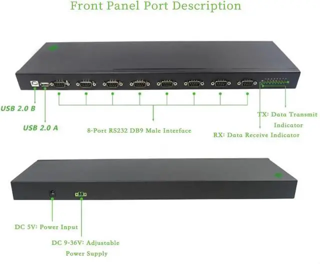 Alt view image 2 of 6 - USB2.0 to 8-Port RS232 Serial Converter, Industrial-Grade DB9 Serial Adapter Hub with FTDI Chip ±15kV ESD Protection for POS, ATM, Factory Automation
