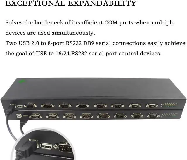 Alt view image 4 of 6 - USB2.0 to 8-Port RS232 Serial Converter, Industrial-Grade DB9 Serial Adapter Hub with FTDI Chip ±15kV ESD Protection for POS, ATM, Factory Automation