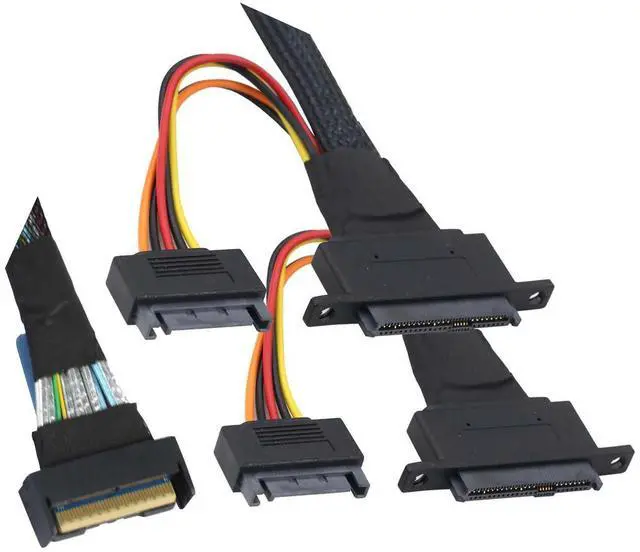 Alt view image 4 of 6 - PCIe 5.0 Slimline MCIO 8i 74P to Dual SFF-8639 Cable with 15-Pin Power Connectors \u2013 High-Speed 32Gbps Server Data Cable Compatible with U.2 SSDs and Storage Systems (1m/39.37in)