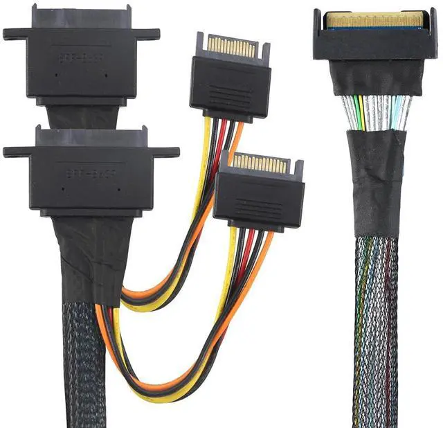 Alt view image 5 of 6 - PCIe 5.0 Slimline MCIO 8i 74P to Dual SFF-8639 Cable with 15-Pin Power Connectors \u2013 High-Speed 32Gbps Server Data Cable Compatible with U.2 SSDs and Storage Systems (1m/39.37in)