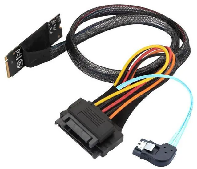 Alt view image 4 of 6 - M.2 M-Key SFF-8643 to U.2 SFF-8639 with SATA 15Pin and 7Pin Right Angle Cable  12Gbps High Speed 32AWG Server Data Cable for NVMe SSD, RAID Controller (1m/39.37in)