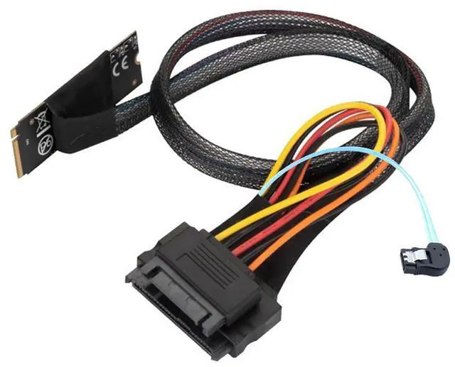 Alt view image 5 of 6 - M.2 M-Key SFF-8643 to U.2 SFF-8639 with SATA 15Pin and 7Pin Right Angle Cable  12Gbps High Speed 32AWG Server Data Cable for NVMe SSD, RAID Controller (1m/39.37in)