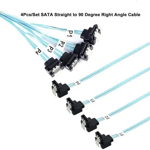 Alt view image 3 of 6 - SAS 4.0 4X 90 Degree SATA to 4X 90 Degree SATA Internal Cable  12Gbps High Speed 30AWG SSD Hard Drive Data Motherboard Connector Cable (0.5M/19.68in)