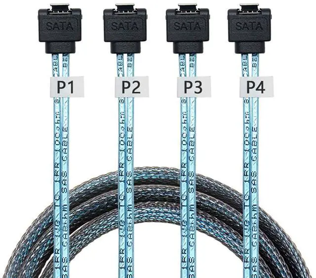 Alt view image 5 of 6 - SAS 4.0 4X 90 Degree SATA to 4X 90 Degree SATA Internal Cable  12Gbps High Speed 30AWG SSD Hard Drive Data Motherboard Connector Cable (0.5M/19.68in)