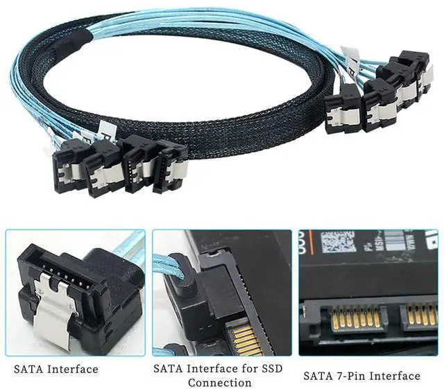Alt view image 2 of 6 - SAS 4.0 4X 90 Degree SATA to 4X 90 Degree SATA Internal Cable  12Gbps High Speed 30AWG SSD Hard Drive Data Motherboard Connector Cable (0.5M/19.68in)
