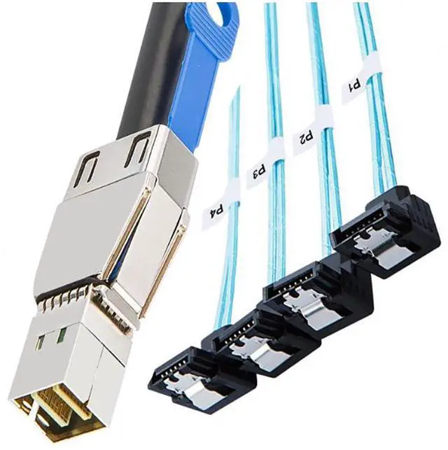 Alt view image 5 of 5 - Mini SAS HD SFF-8644 to 4X SATA 7Pin Female 90 Degree Cable with IC \u2013 6Gbps High Speed 28AWG Server Hard Drive Connector for RAID Controller, HDD, SSD (0.5M/19.68in)