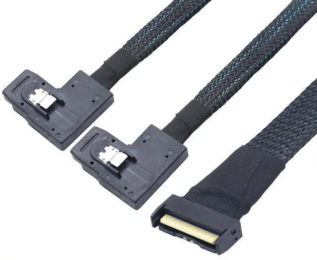 Alt view image 3 of 6 - PCIE Gen5 MCIO 8X 8i to Dual Mini SAS SFF-8087 Right Angle Server Adapter Cable \u2013 32Gbps High Speed 85 Ohm Data Cable for RAID Controller, HDD, SSD (1m/39.37in)
