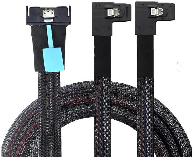 Main image of PCIE Gen5 MCIO 8X 8i to Dual Mini SAS SFF-8087 Right Angle Server Adapter Cable \u2013 32Gbps High Speed 85 Ohm Data Cable for RAID Controller, HDD, SSD (1m/39.37in)