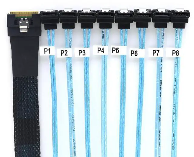 Main image of PCI-E Slimline SAS SFF-8654 8i to 8X SATA 90-Degree Cable, Full Cover Anti-Misplug Design,24Gbps High-Speed Server Data Cable (1m/39.37in)
