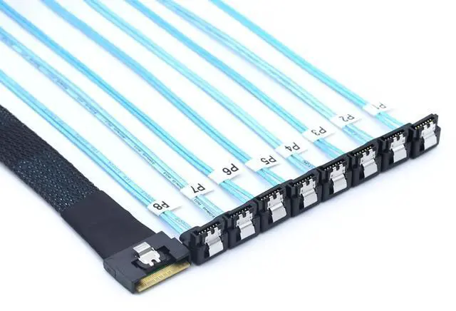 Alt view image 3 of 6 - PCI-E Slimline SAS SFF-8654 8i to 8X SATA 90-Degree Cable, Full Cover Anti-Misplug Design,24Gbps High-Speed Server Data Cable (1m/39.37in)