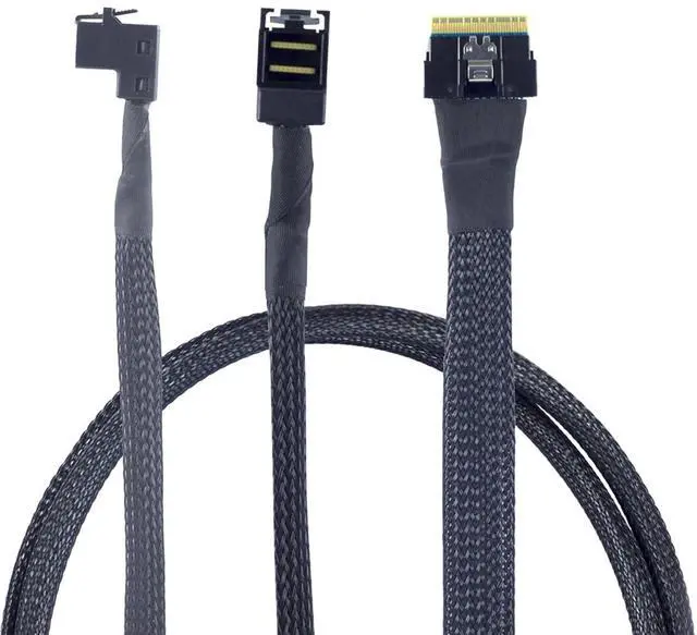 Main image of Mini SAS Slimline SFF-8654 8i 4.0 to Dual SAS HD SFF-8643 Upward Cable \u2013 24Gbps High Speed 32AWG Server Data Cable for RAID Controller, HDD, SSD (1m/39.37in)