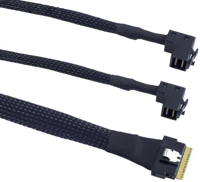 Alt view image 5 of 6 - Mini SAS Slimline SFF-8654 8i 4.0 to Dual SAS HD SFF-8643 Upward Cable \u2013 24Gbps High Speed 32AWG Server Data Cable for RAID Controller, HDD, SSD (1m/39.37in)