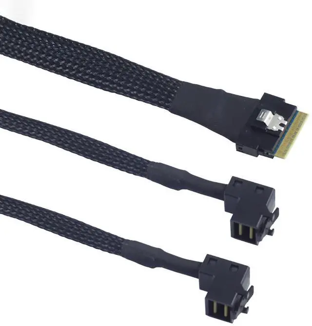 Alt view image 4 of 6 - Mini SAS Slimline SFF-8654 8i 4.0 to Dual SAS HD SFF-8643 Upward Cable \u2013 24Gbps High Speed 32AWG Server Data Cable for RAID Controller, HDD, SSD (1m/39.37in)