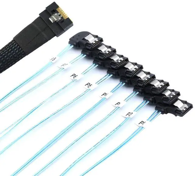 Alt view image 4 of 6 - Slimline 4.0 SFF-8654 8i to 8X SATA Right-Angle Cable, Full Cover Anti-Misplug Design, 24Gbps High-Speed Server Hard Drive Data Cable Compatible with RAID Controller, Workstation (0.5M/19.68in)