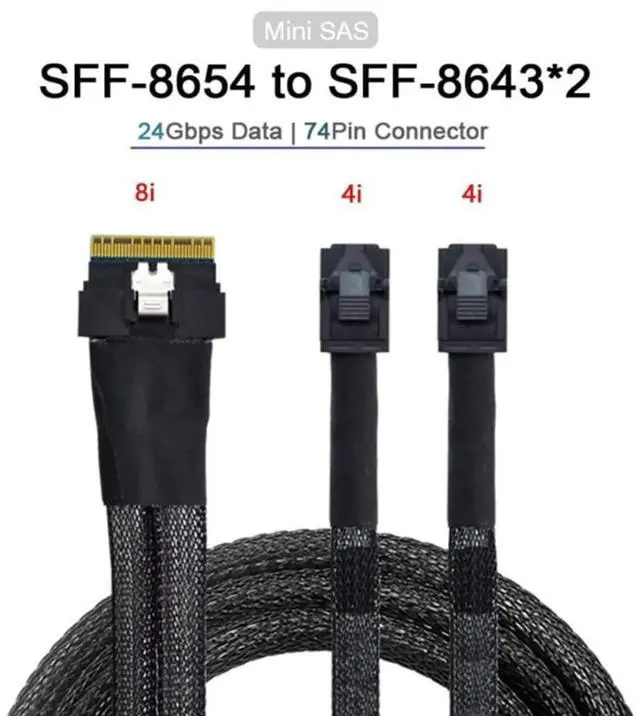 Alt view image 3 of 5 - Mini SlimSAS SFF-8654 8i 4.0 to 4X SAS HD SFF-8643 Internal Server Cable,12Gbps High-Speed Data Cable Compatible with RAID Controller, Workstation, Storage Expansion (0.5M/19.68in)