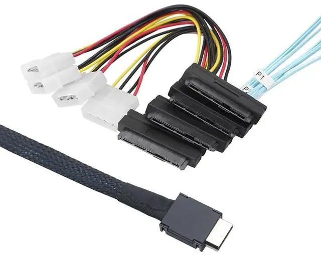 Alt view image 5 of 6 - OCuLink PCIe SFF-8611 4i to SAS 4X 8482 Cable with 4Pin Power,12Gbps High-Speed Server Connection Cable  Compatible with SAS Hard Drive, RAID Controller, Storage Expansion (0.5M/19.68in)