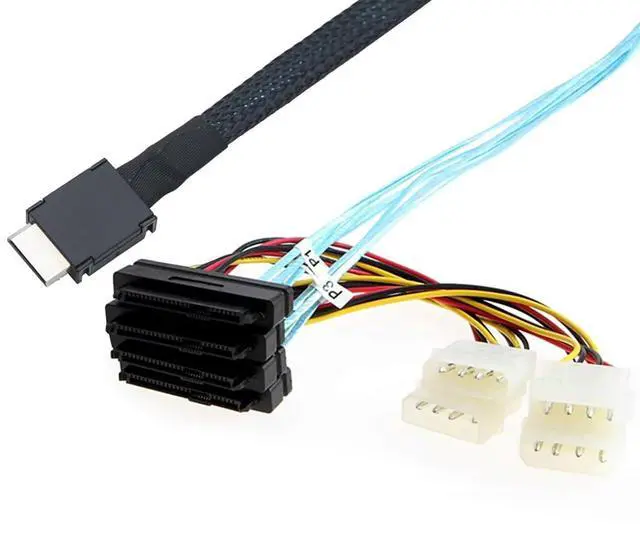Alt view image 4 of 6 - OCuLink PCIe SFF-8611 4i to SAS 4X 8482 Cable with 4Pin Power,12Gbps High-Speed Server Connection Cable  Compatible with SAS Hard Drive, RAID Controller, Storage Expansion (0.5M/19.68in)