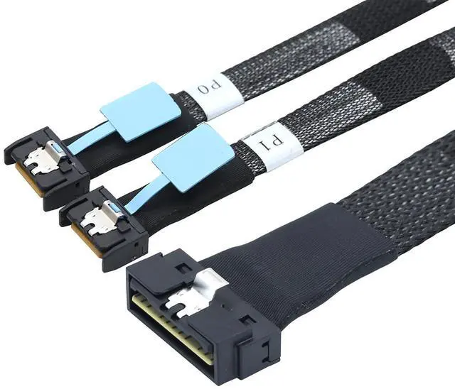 Alt view image 2 of 6 - PCIE SlimSAS LP Low Profile SFF-8654 8I to Dual MCIO 4I Cable, 12Gbps High-Speed Server Data Cable \u2013 Compatible with RAID Controller, Workstation, Storage Expansion (0.8M/31.49in)