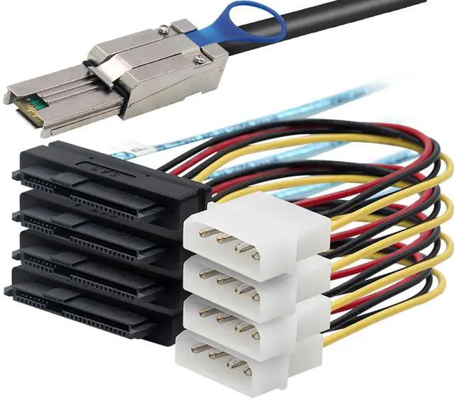 Main image of Mini SAS HD SFF-8088 26P to 4X SAS 8482 with Power Cable,6Gbps High-Speed Server Data Cable Compatible with RAID Controller, Storage Expansion, Workstation (0.5M/19.68in)