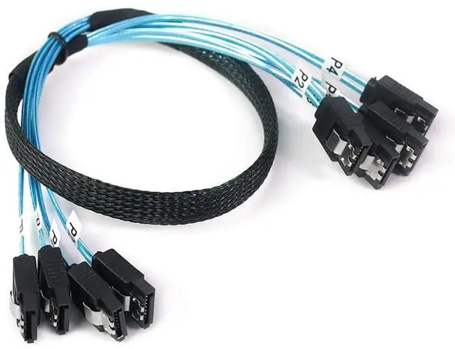 Main image of 4X SATA to 4X SATA 4.0 Cable, 7Pin Female 180° with Braided Shield, High-Speed 12Gbps Hard Drive Data Cable \u2013 Compatible with PC Case, Server, Workstation, RAID Storage (1m/39.37in)