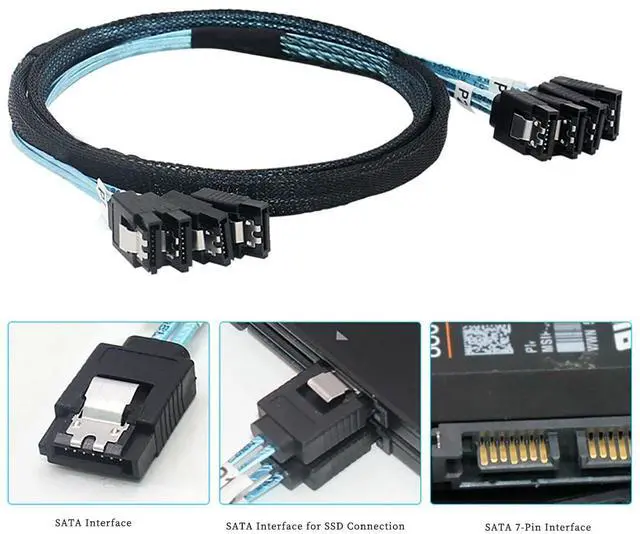 Alt view image 2 of 6 - 4X SATA to 4X SATA 4.0 Cable, 7Pin Female 180° with Braided Shield, High-Speed 12Gbps Hard Drive Data Cable \u2013 Compatible with PC Case, Server, Workstation, RAID Storage (1m/39.37in)
